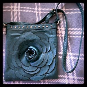 Teal crossbody with studs and rhinestones